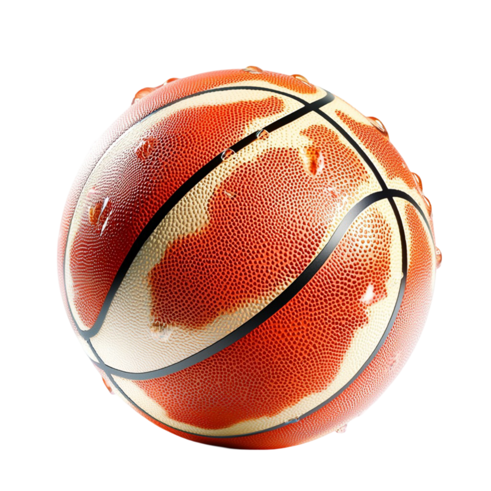 Realistic basketball with a textured surface and detailed black lining png