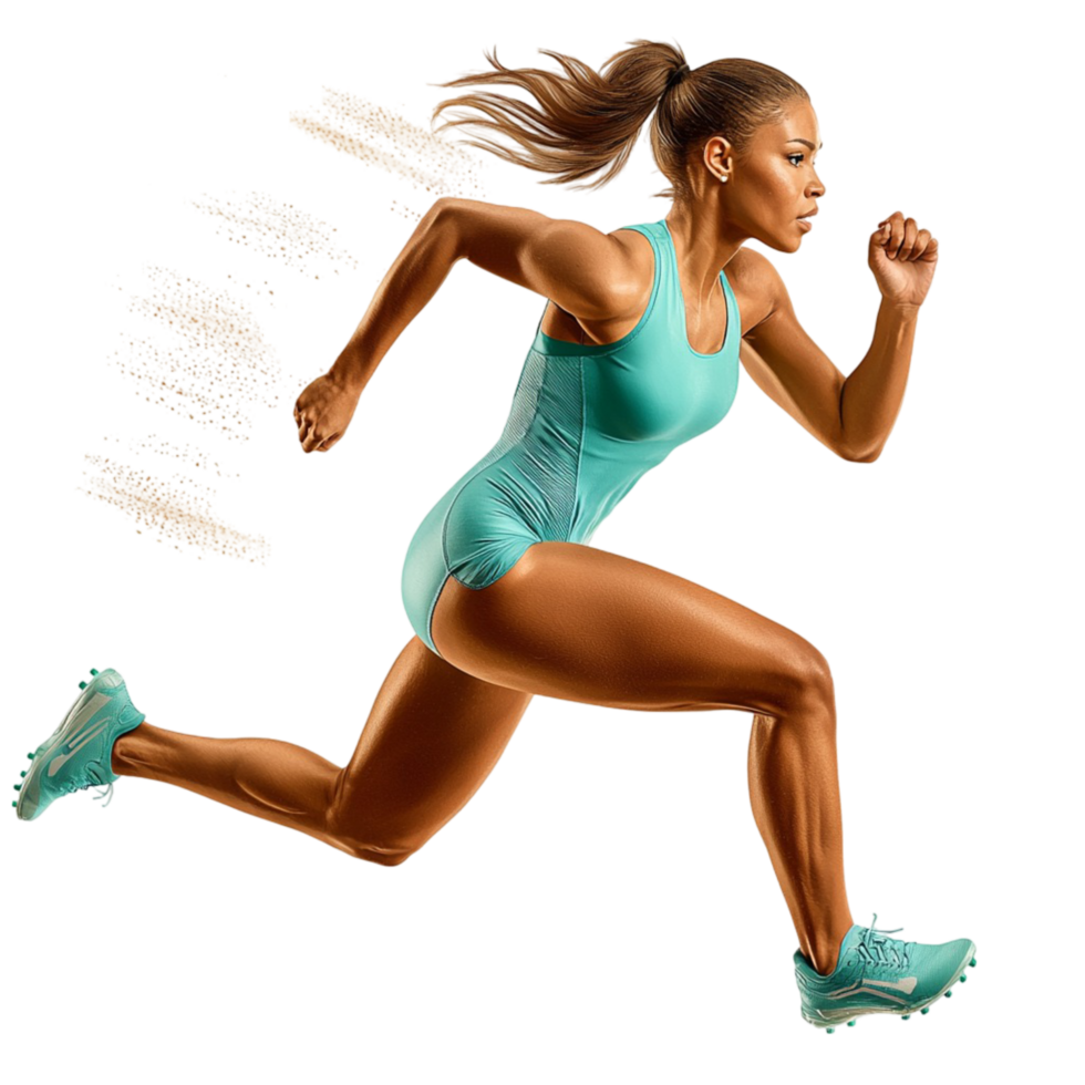 Athletic woman in sportswear running with power and speed png