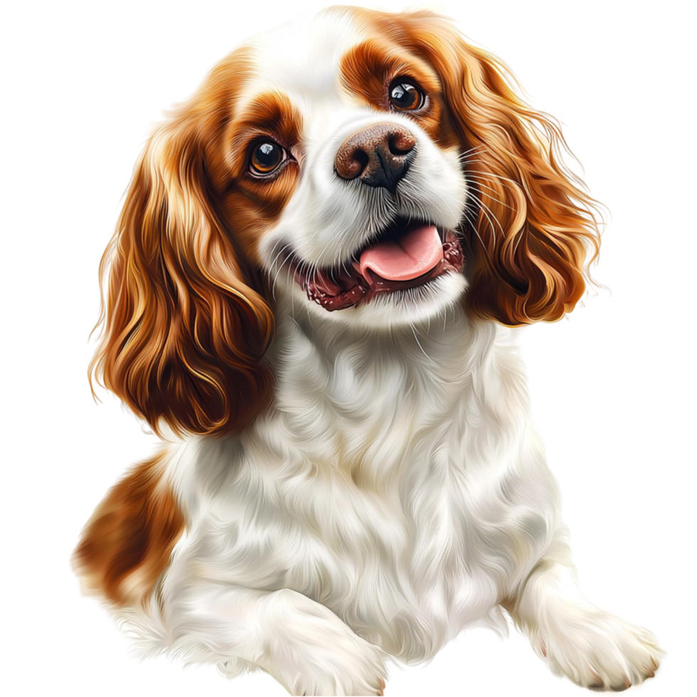 Cute Cavalier King Charles Spaniel dog with and fluffy fur png
