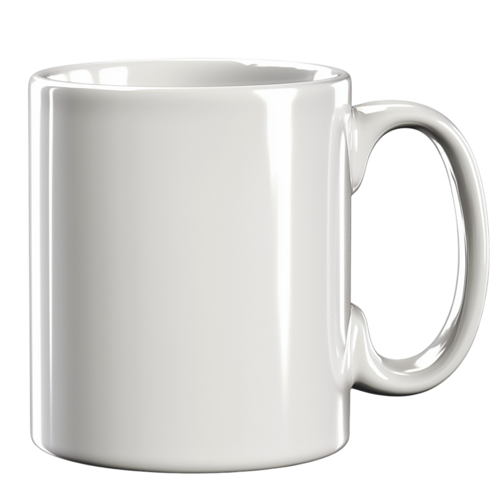 Plain white coffee mug with a curved handle png