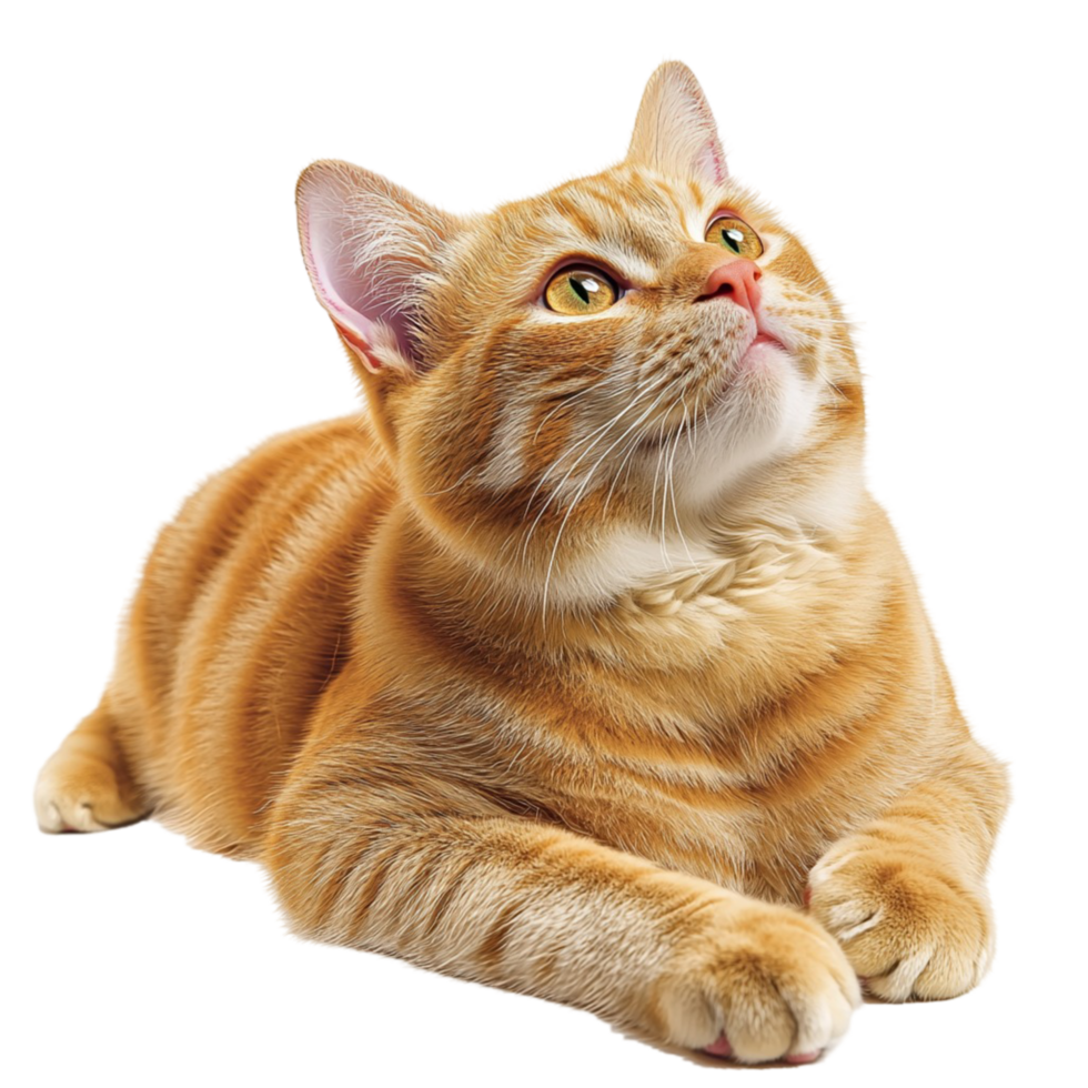 Cute orange tabby cat lying down with a curious expression png