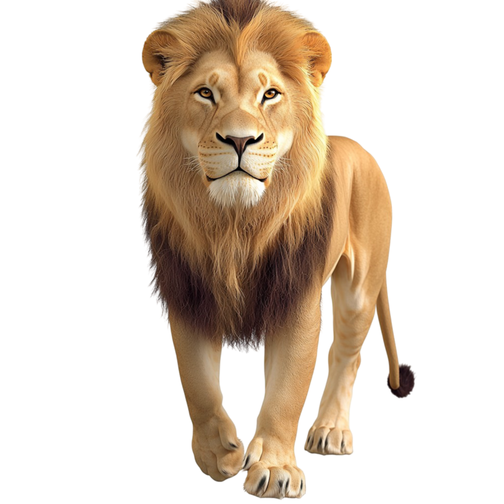 Majestic lion standing proudly with a golden mane and strong posture png