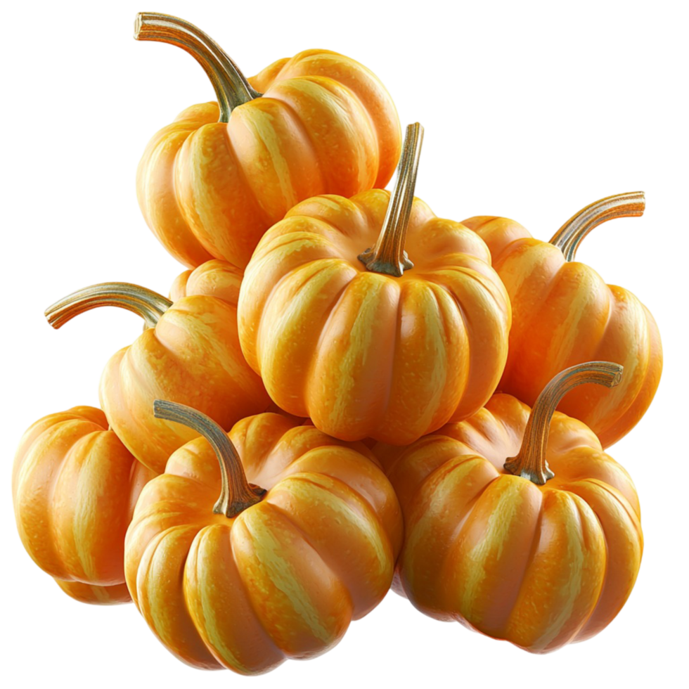Cluster of orange pumpkins with curved stems png