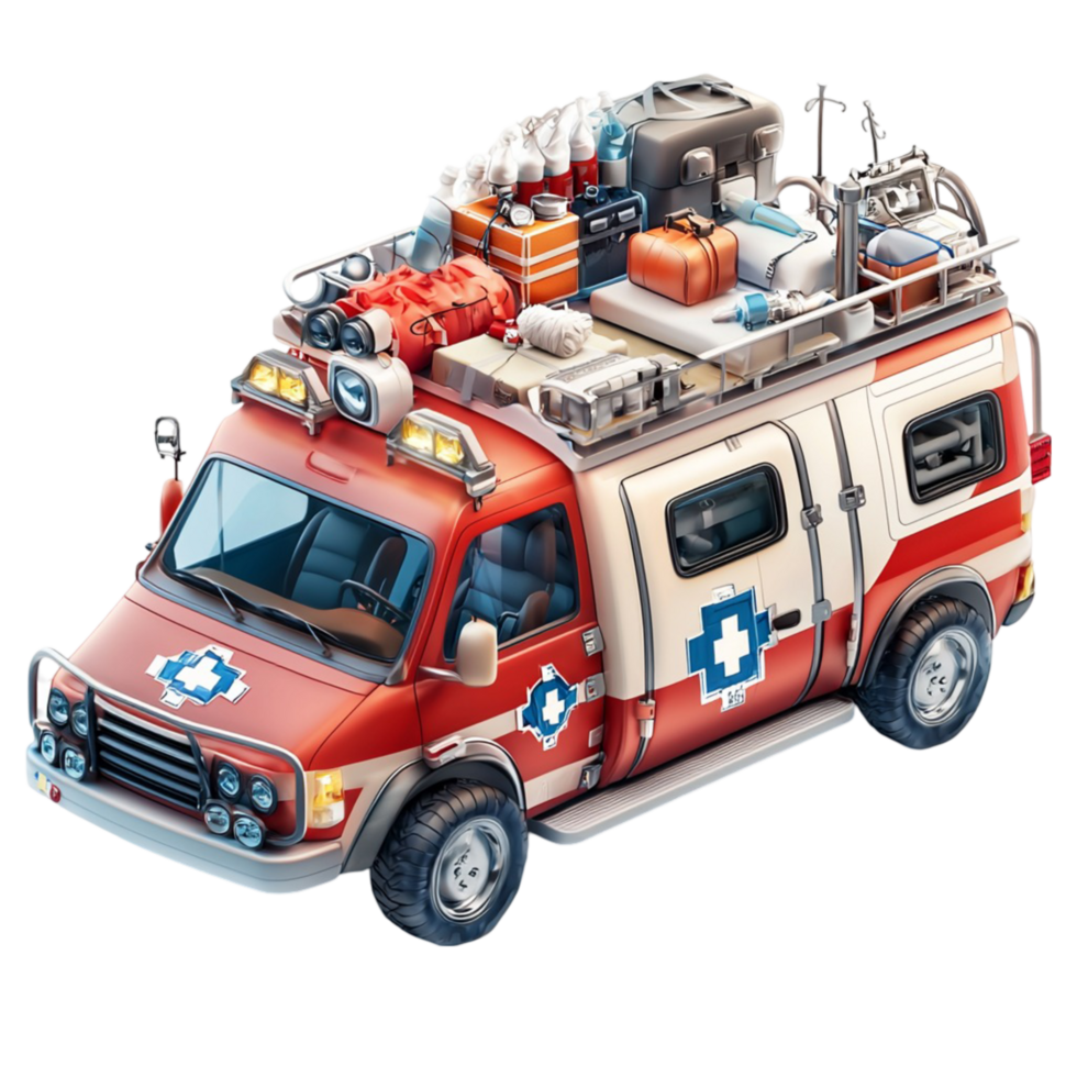 Rugged medical emergency vehicle packed with supplies png