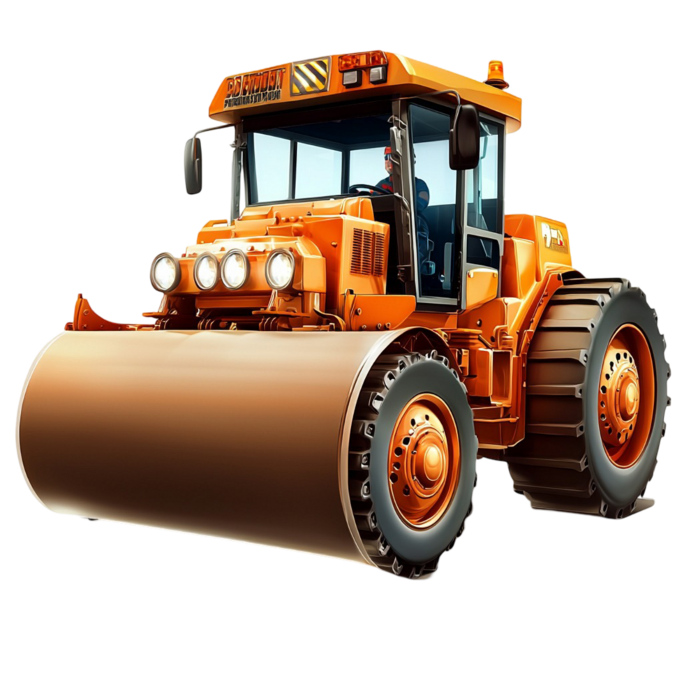 Heavyduty orange road roller ready for work png