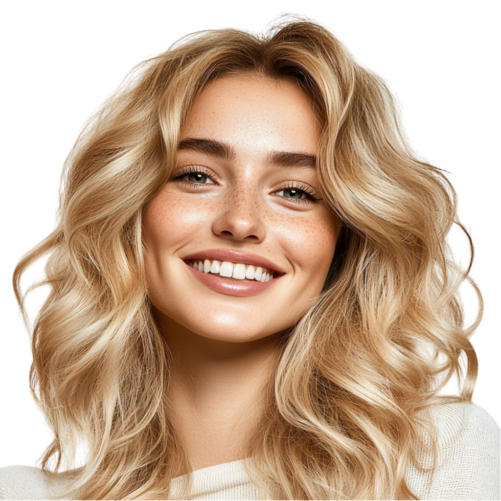Beautiful blonde woman smiling with white teeth png