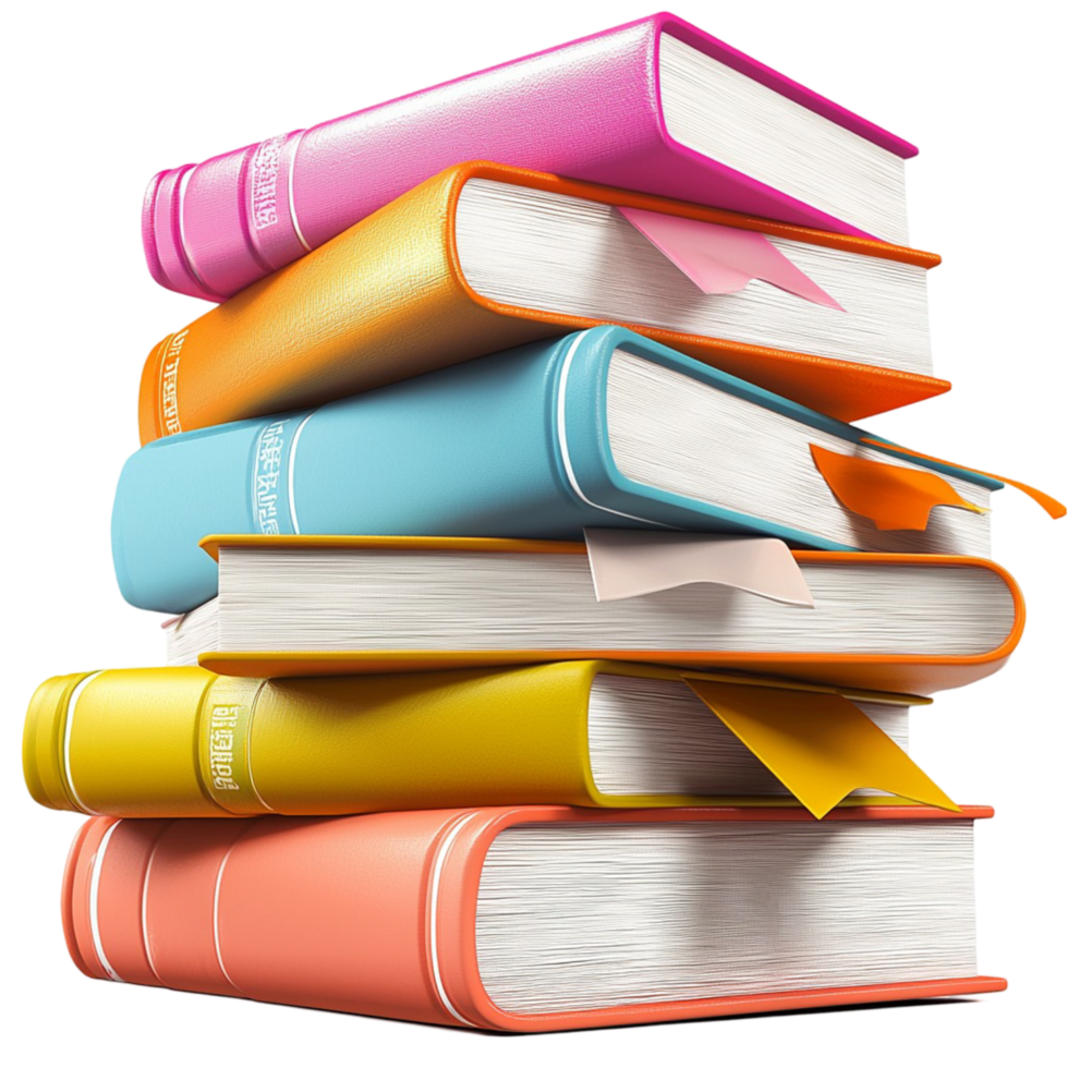 Colorful stack of books arranged in an organized pile png