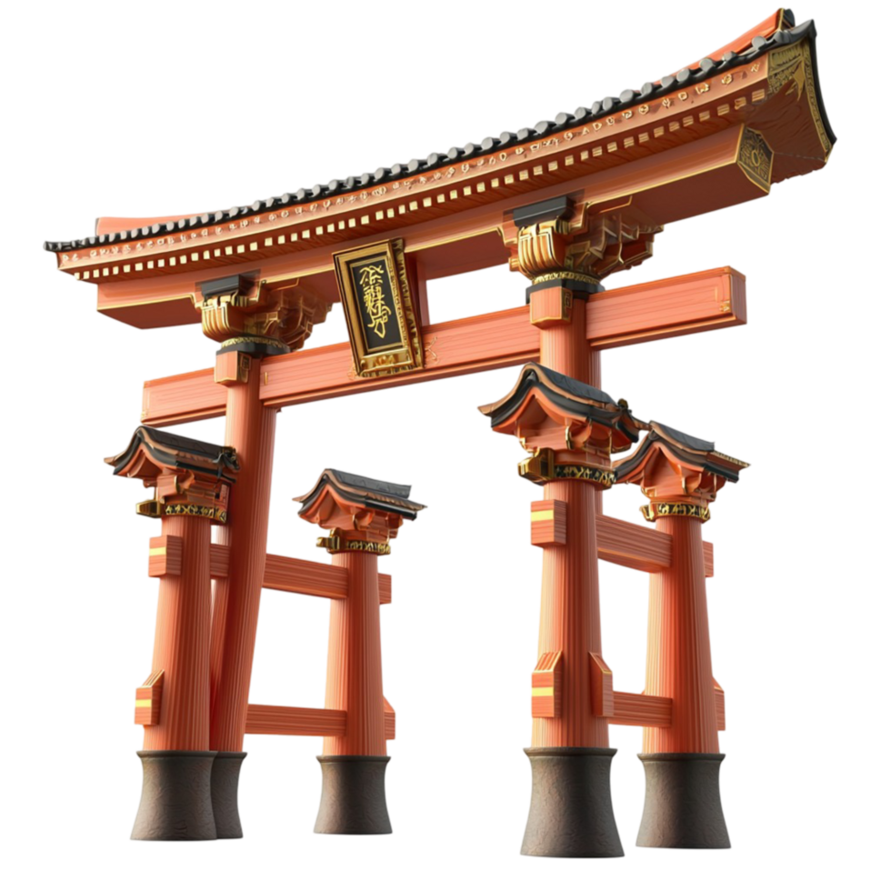 Traditional Japanese torii gate standing tall and red png