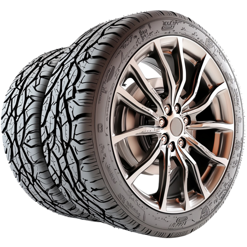 Two black car tires with alloy rims png