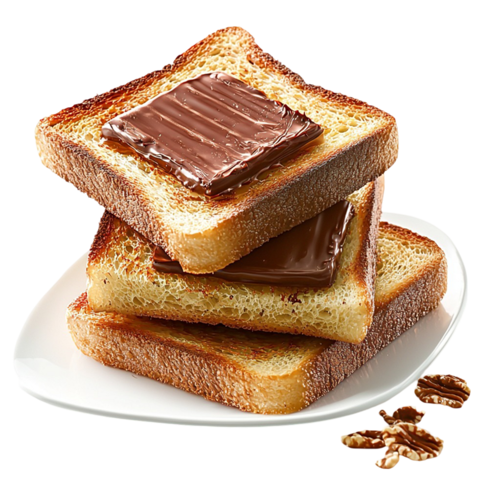 Crunchy toasted bread with melted chocolate on top png