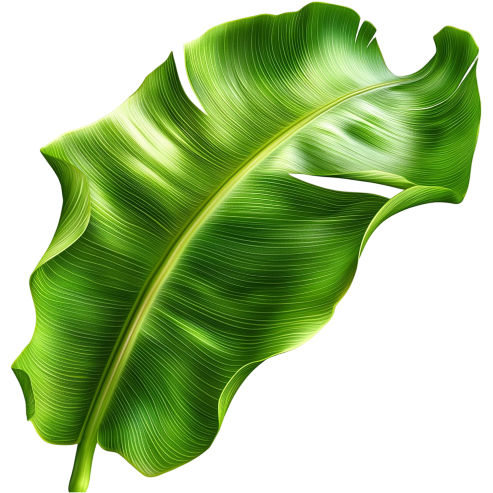 Large green tropical leaf with glossy surface and veins png