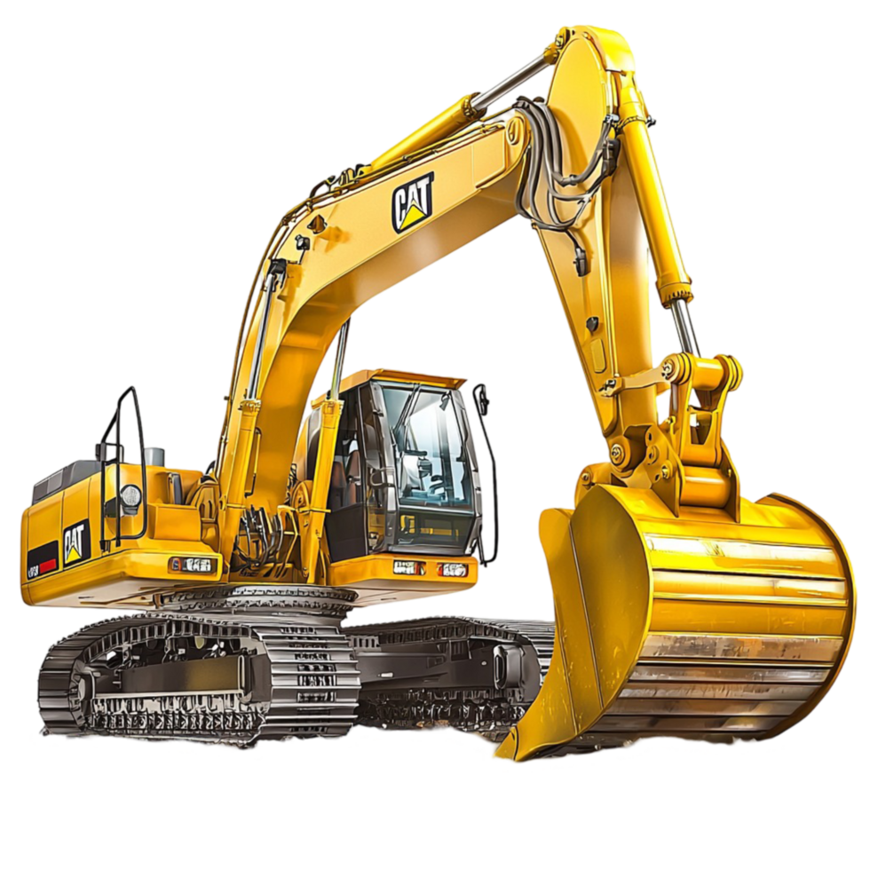 Heavyduty yellow excavator with a powerful digging arm png
