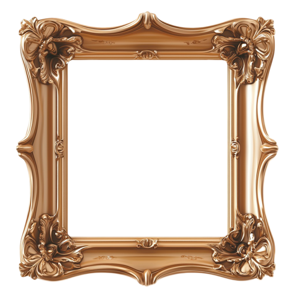 Ornate gold picture frame with intricate details png