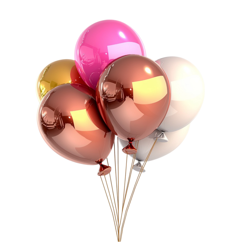 Bunch of glossy helium balloons in pink gold and white colors png