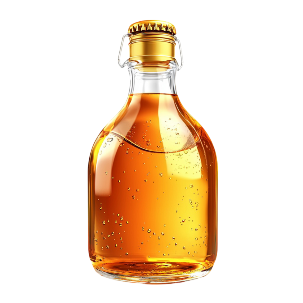 glass bottle filled with golden syrup and sealed with a cork png