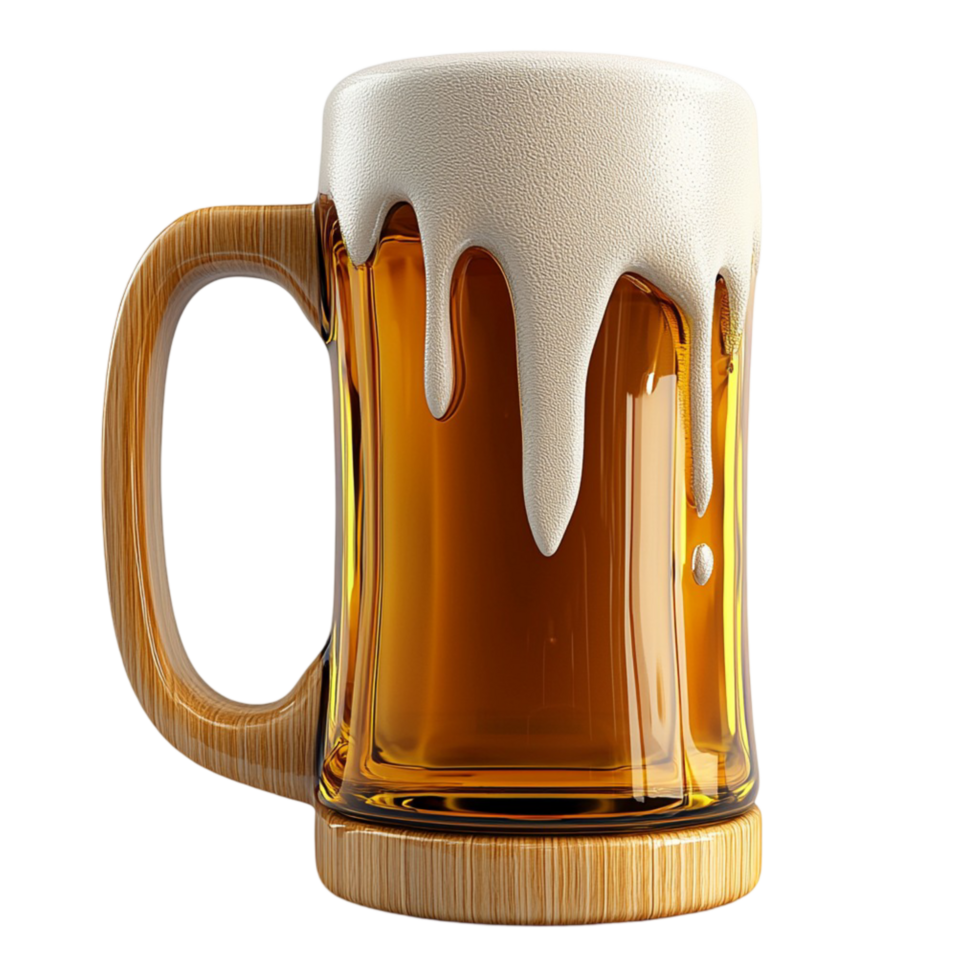 Tall glass of beer with frothy foam dripping down the sides png
