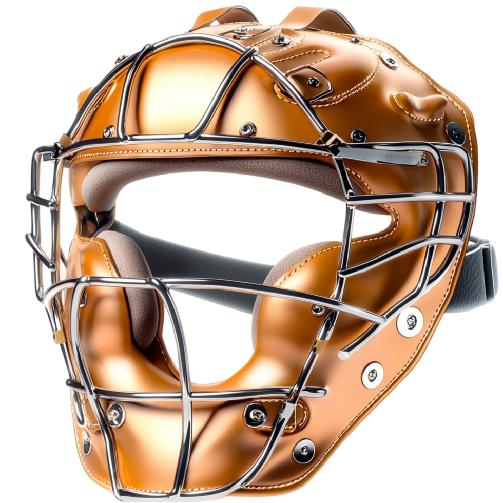 brown catchers mask with metal bars for face protection png