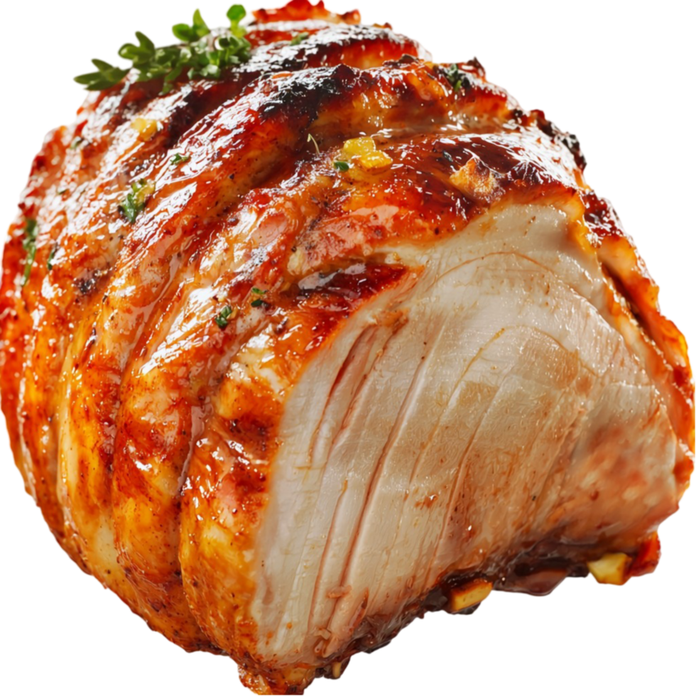 Roasted pork with a golden outer layer and seasoning png