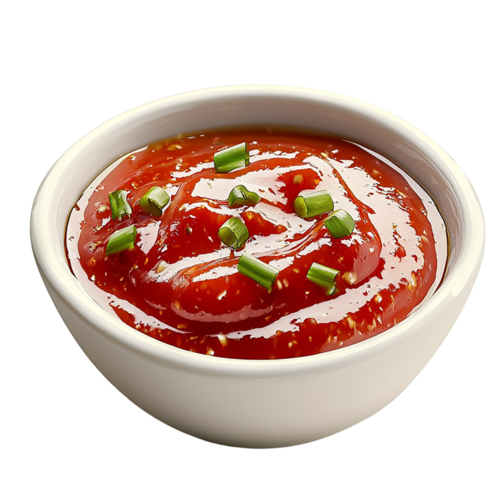 bowl of red tomato sauce garnished with green herbs png