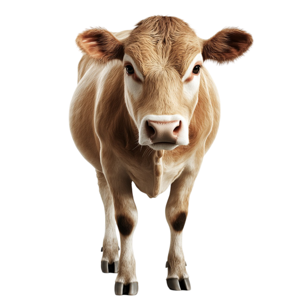 Young brown cow standing with a curious expression png