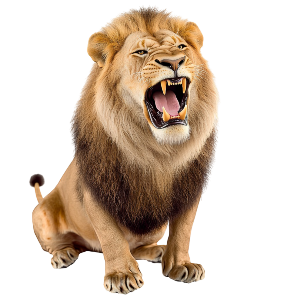 Majestic roaring lion with a thick golden mane and a fierce expression png