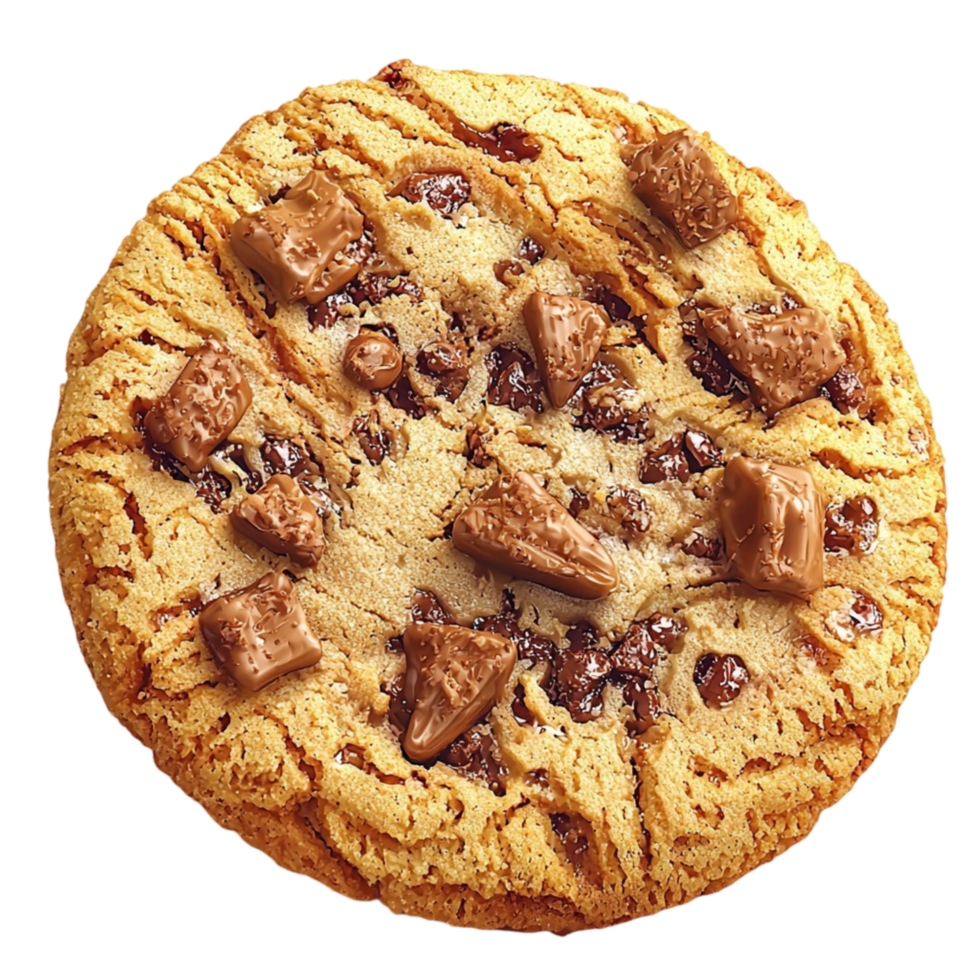 Large chocolate chip cookie with melted chunks of rk chocolate png