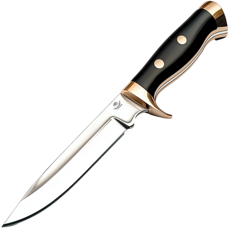 Sharp hunting knife with a polished blade and an wooden handle png