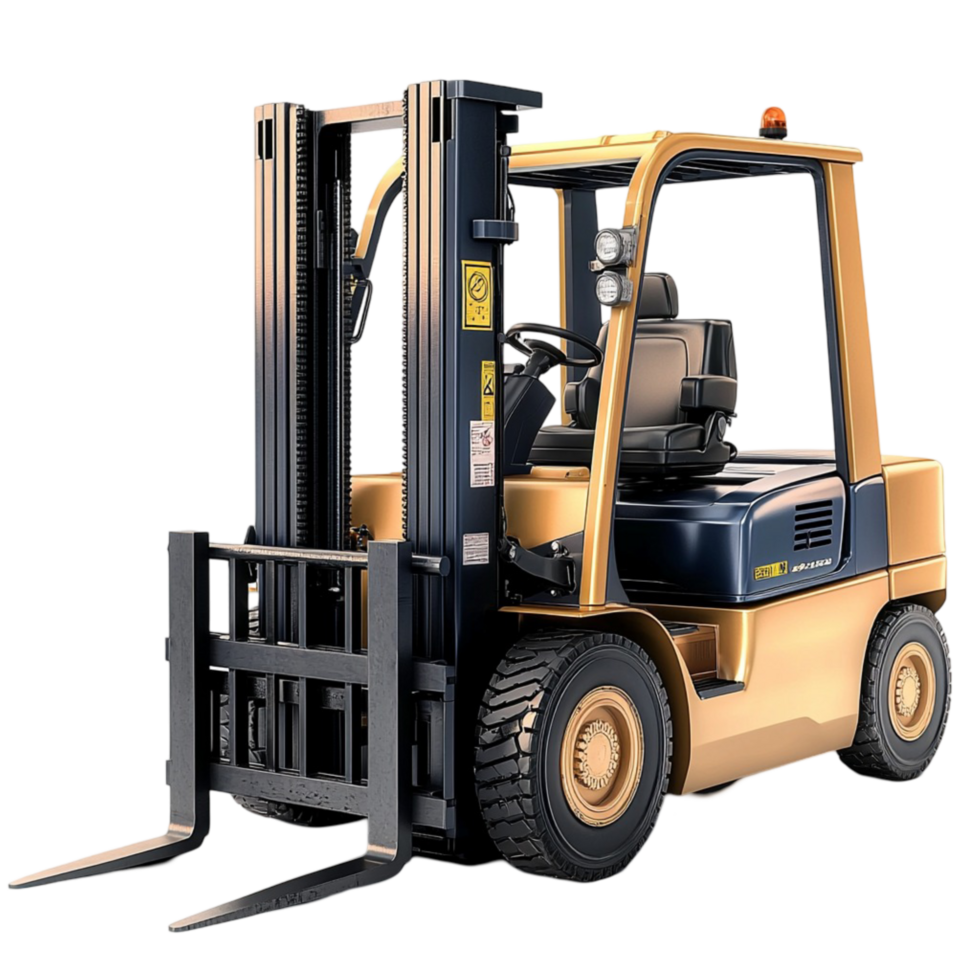 Heavy duty yellow forklift designed for lifting and transporting goods png