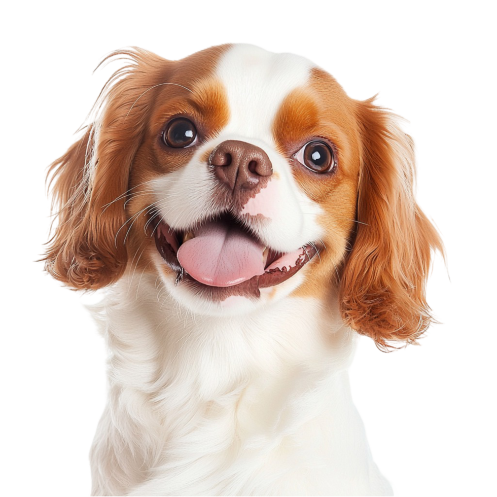 Happy Cavalier King Charles Spaniel dog with big brown eyes and floppy ears png