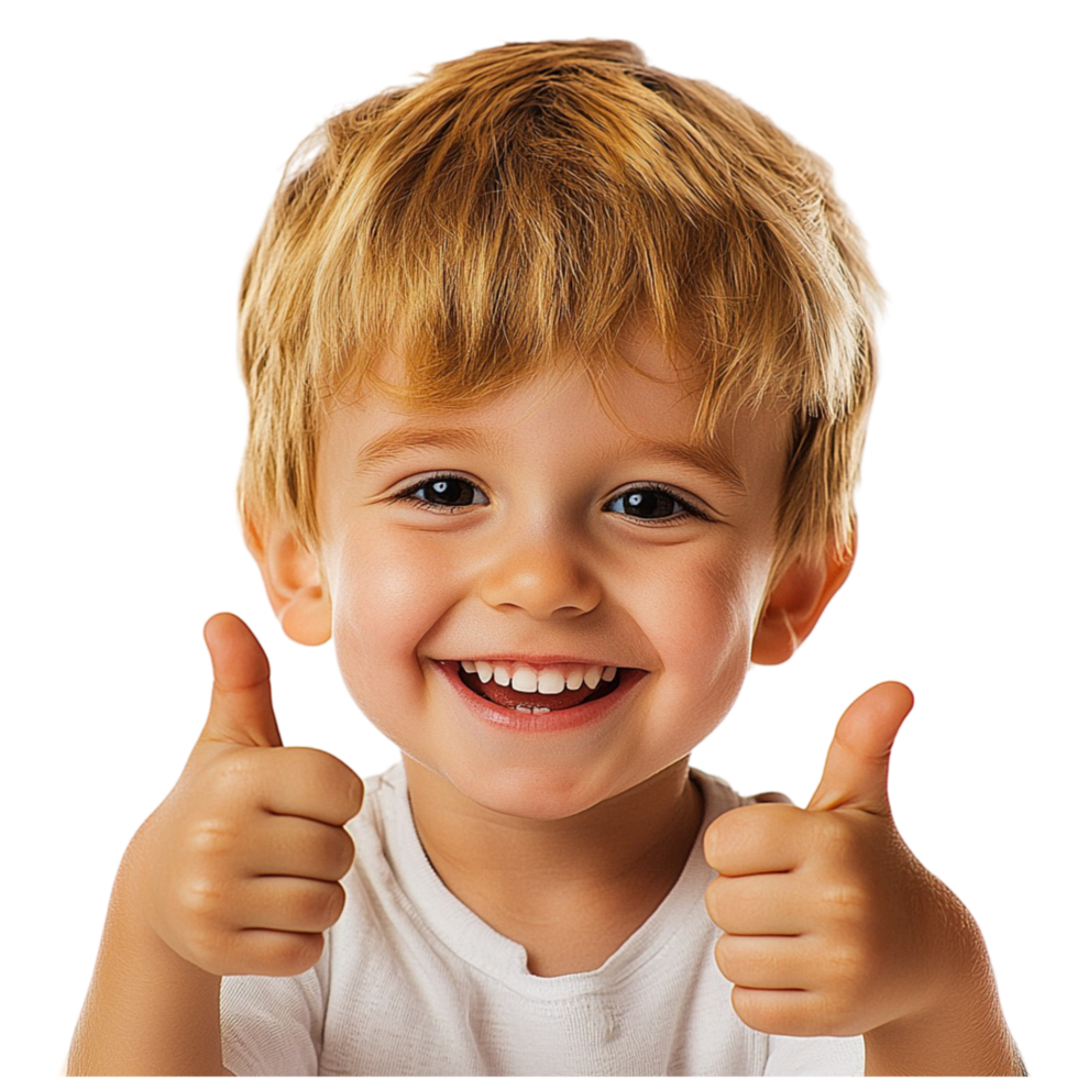 Cute young boy giving a thumbs up with a big smile on his face png