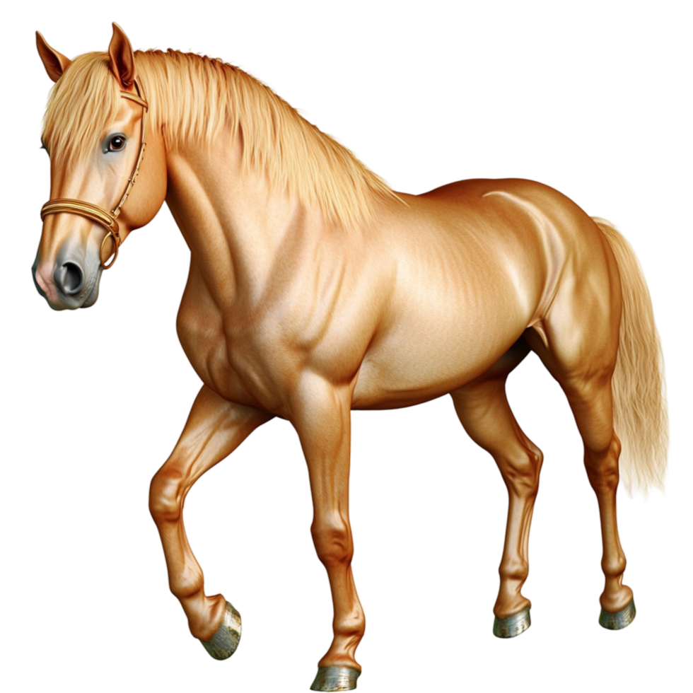Beautiful golden brown horse standing with a strong muscular build png