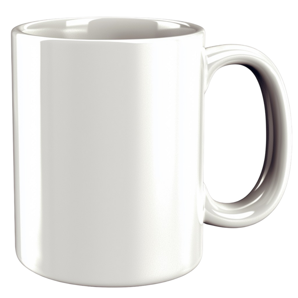 Plain white ceramic mug with a black handle png