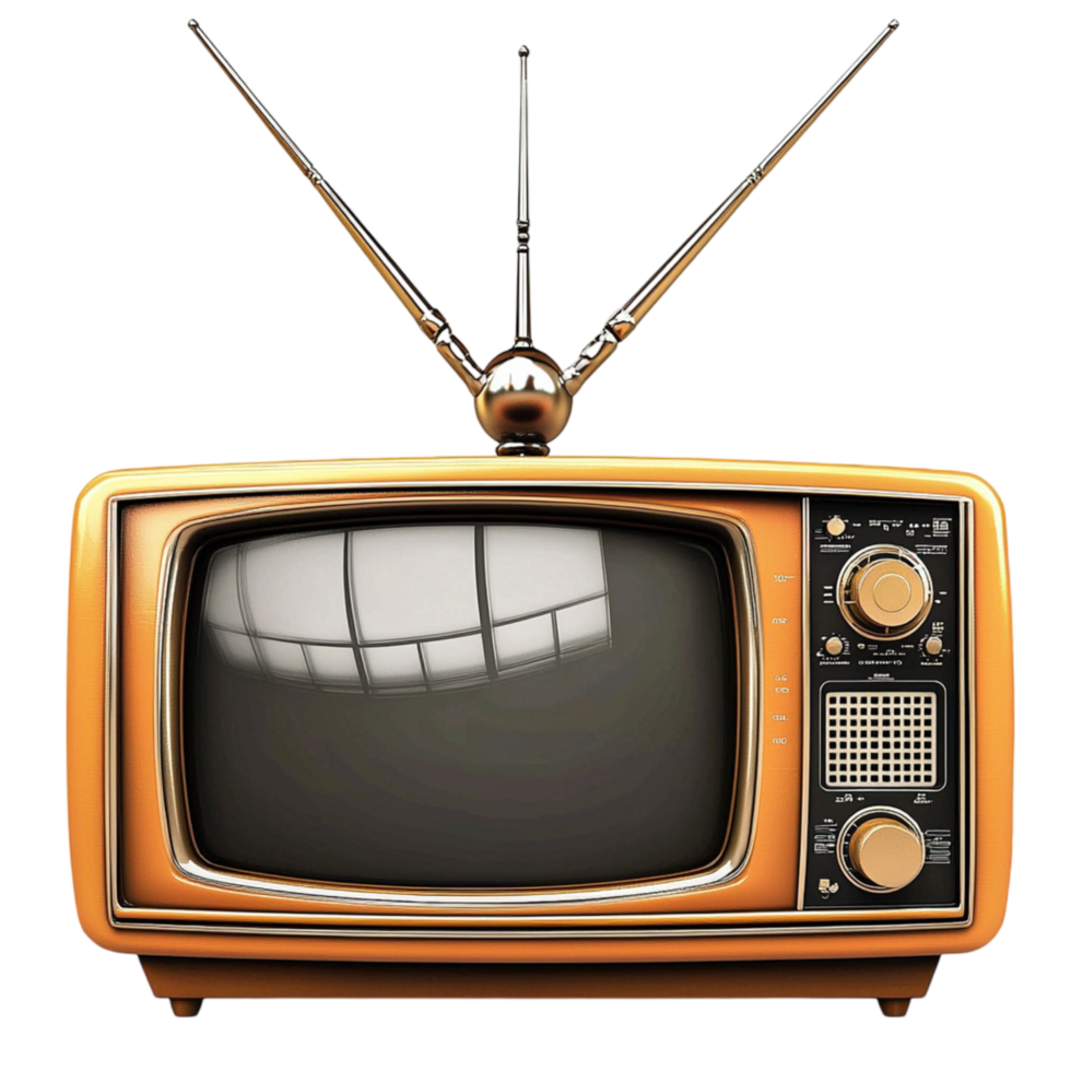 Retro television set with antennas and a curved screen png