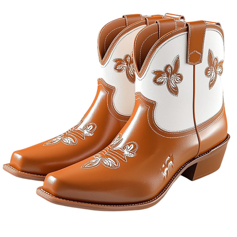 cowboy boots with intricate floral embroidery and white accents png