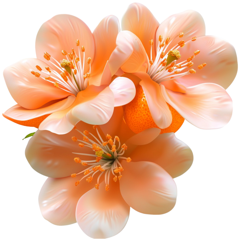 Cluster of peach colored flowers blooming with delicate petals png