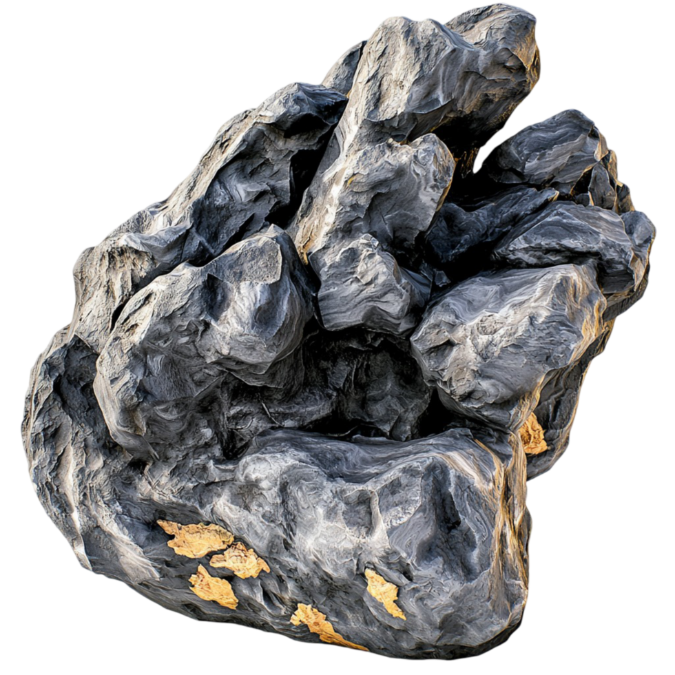Shiny black mineral rock with hints of gold veins png
