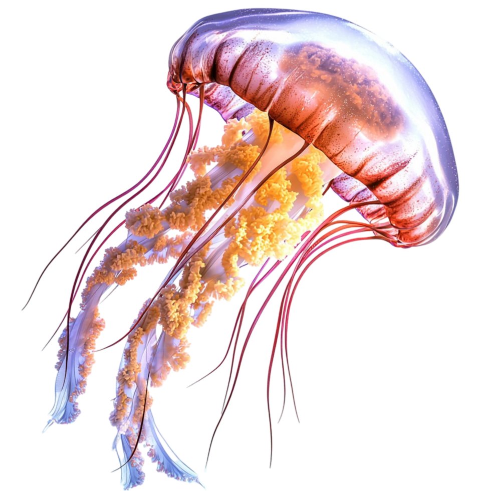 Stunning bioluminescent jellyfish with glowing blue and purple hues png