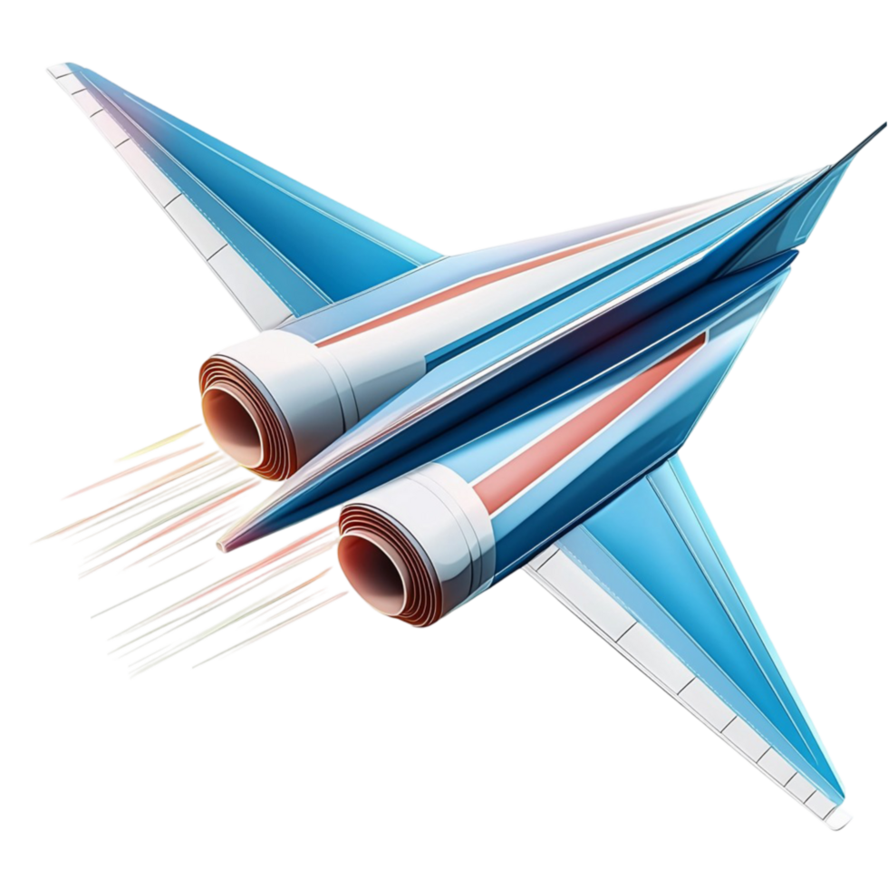 Futuristic blue and white jet soaring forward png
