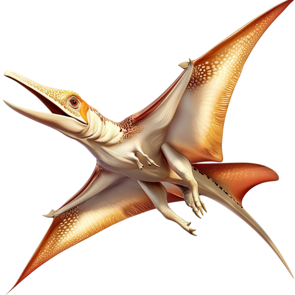 Flying pterosaur with wide wings and sharp beak png