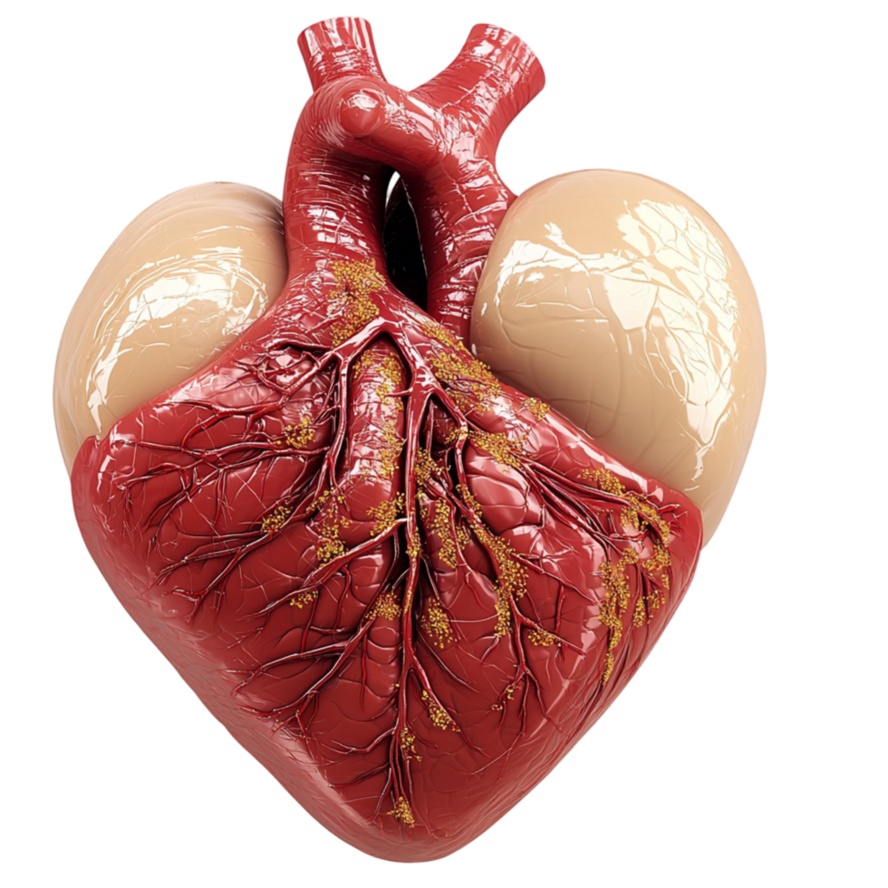 Detailed human heart with visibleeries and chambers png