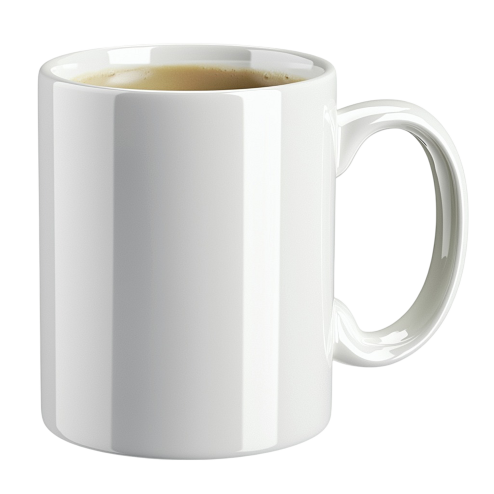 Simple white coffee mug with a handle and a glossy finish png