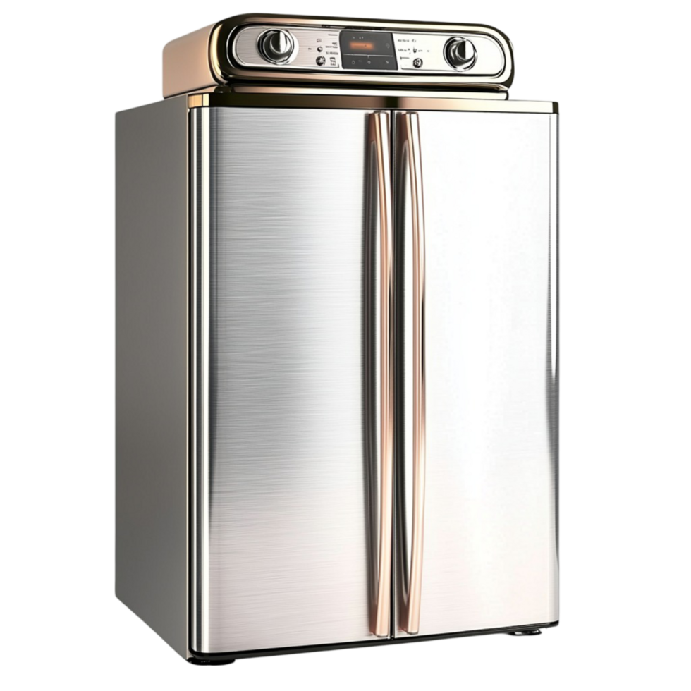 stainless steel refrigerator with a digital control panel png