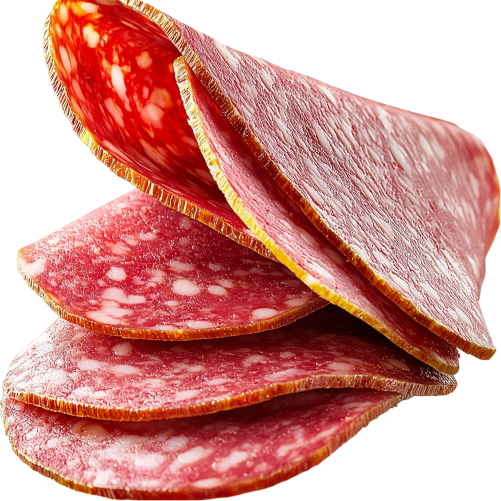 Slices of salami with a marbled texture and red color png