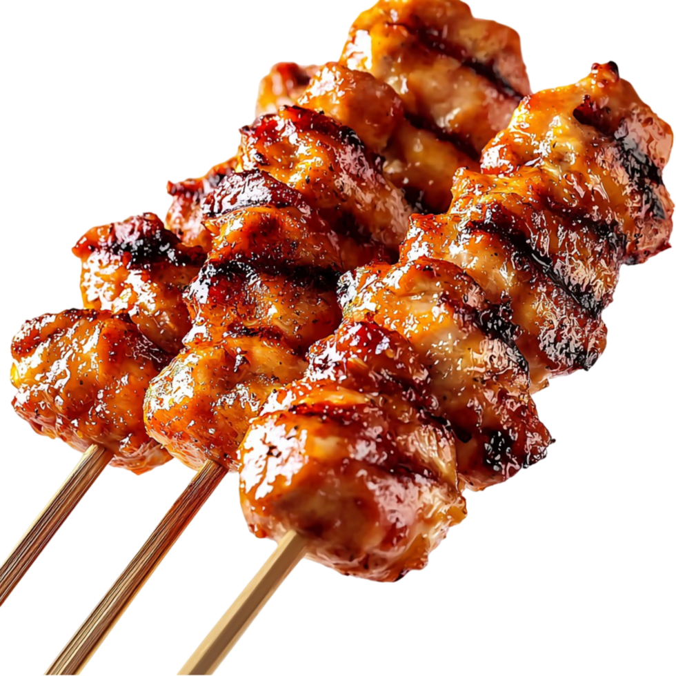 Juicy grilled meat skewers with a charred surface png
