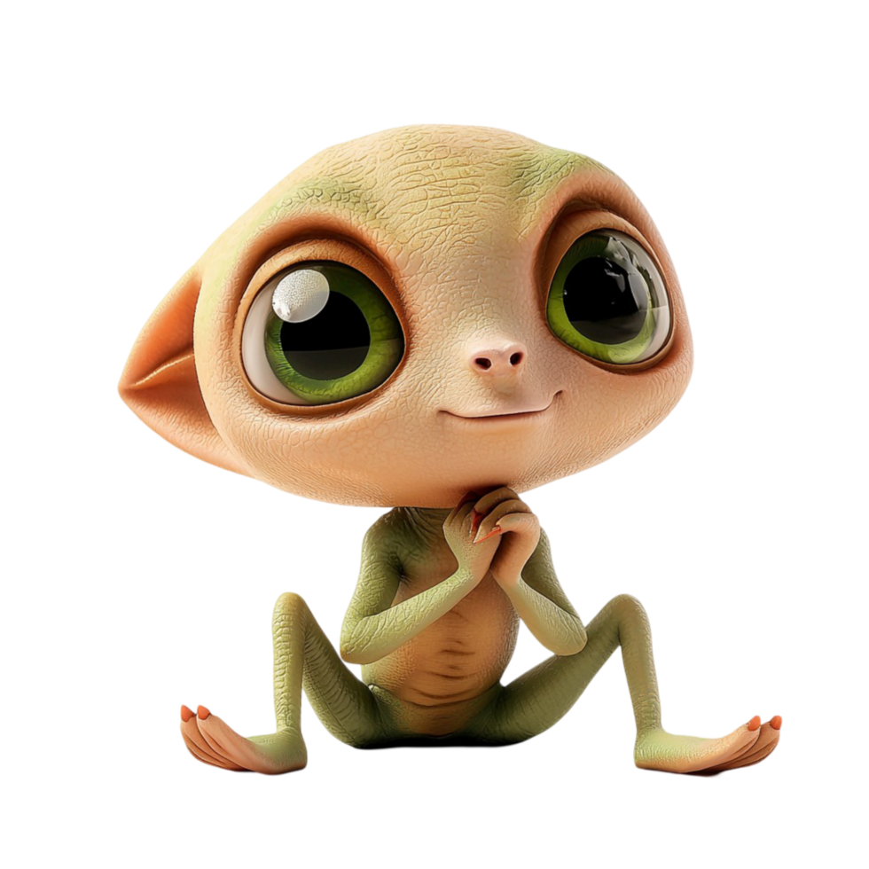 Adorable small alien creature with big eyes and a friendly expression png