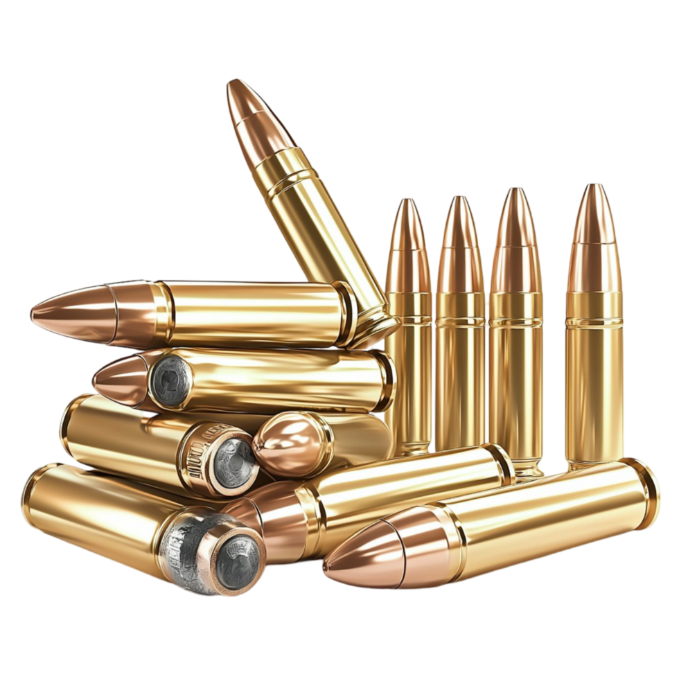 Shiny golden bullets with a polished metallic finish and sharp tips png
