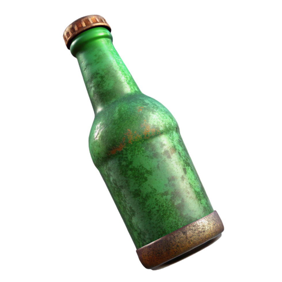 wonderful classic Beer Bottle with Label Green Glass Isolated 4K png