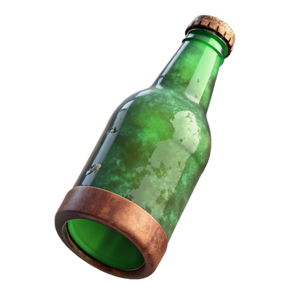 beautiful classic Beer Bottle with Label Green Glass Isolated original png