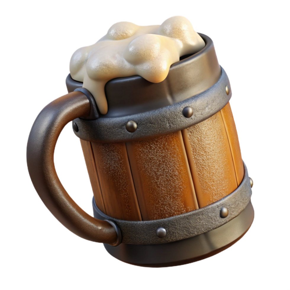 magnificent classic Beer Mug with Foam Frothy Transparent premium png