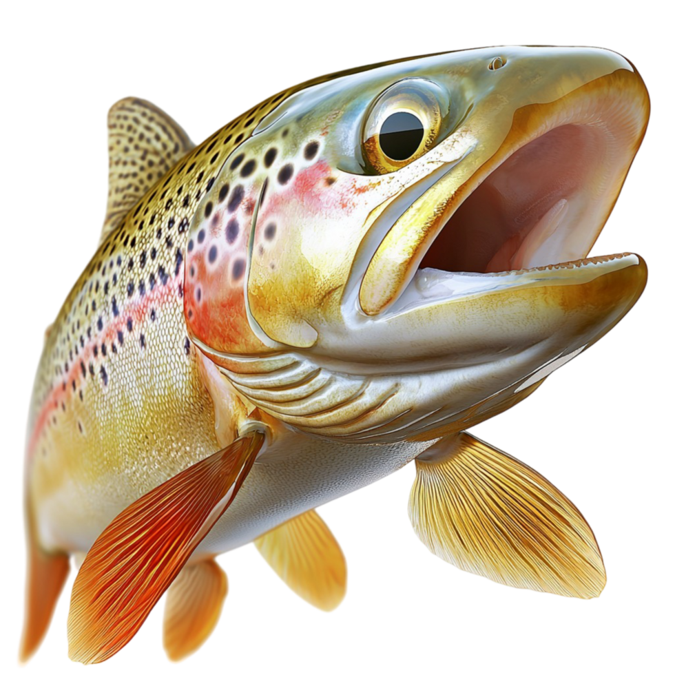 Lively fish with a shiny golden body and an open mouth in a dynamic pose png